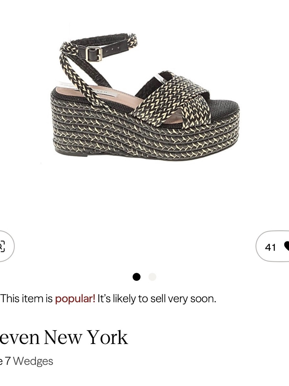 Steven By Steve Madden Black and Natural Braided Platform Wedge Sandals - Picture 2 of 2